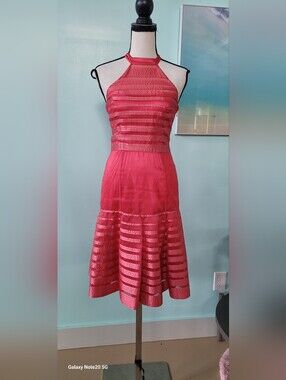 NWT Karen Millen Halter Neck Ribbon Silk Skater Cocktail Party Dress Size 2